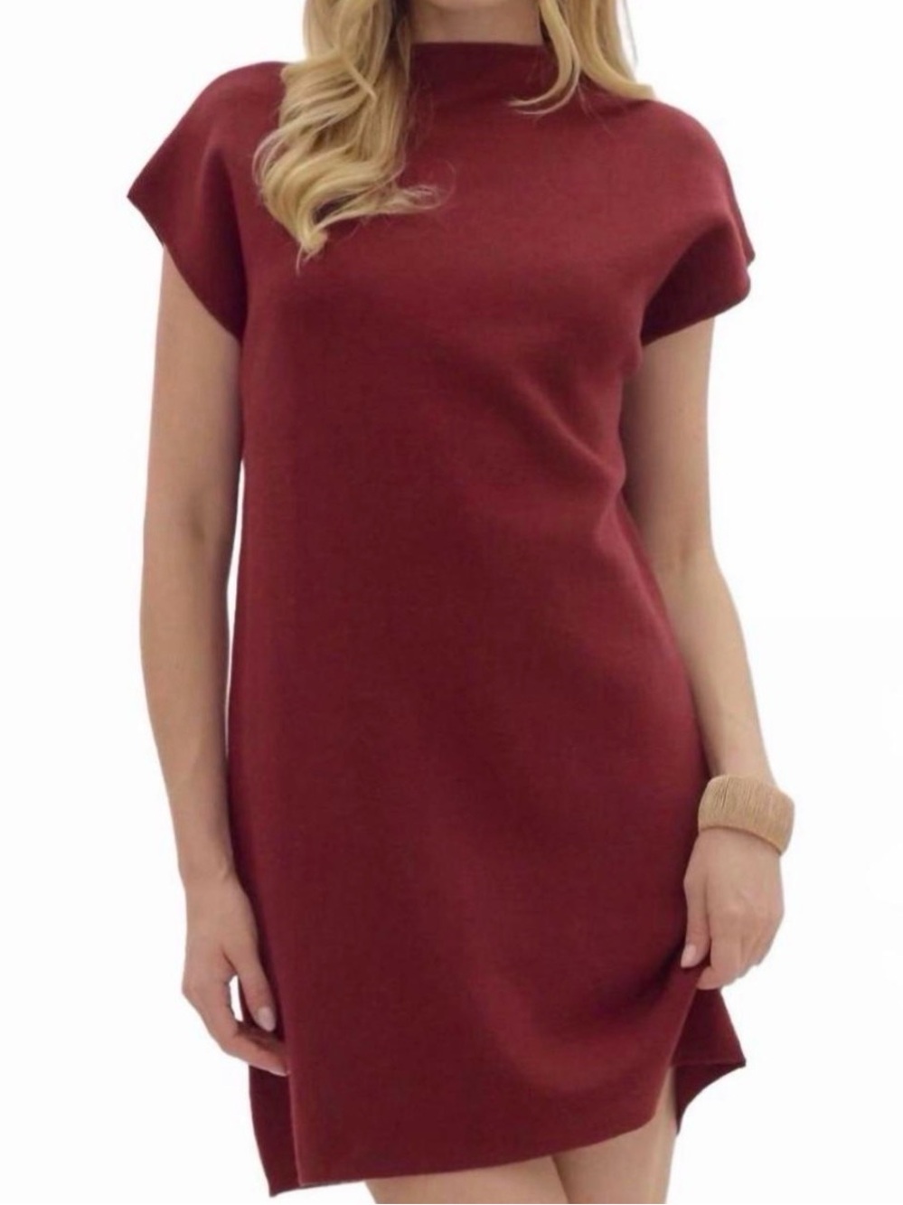 Sleeveless Mock Neck Knit Dress in Rust